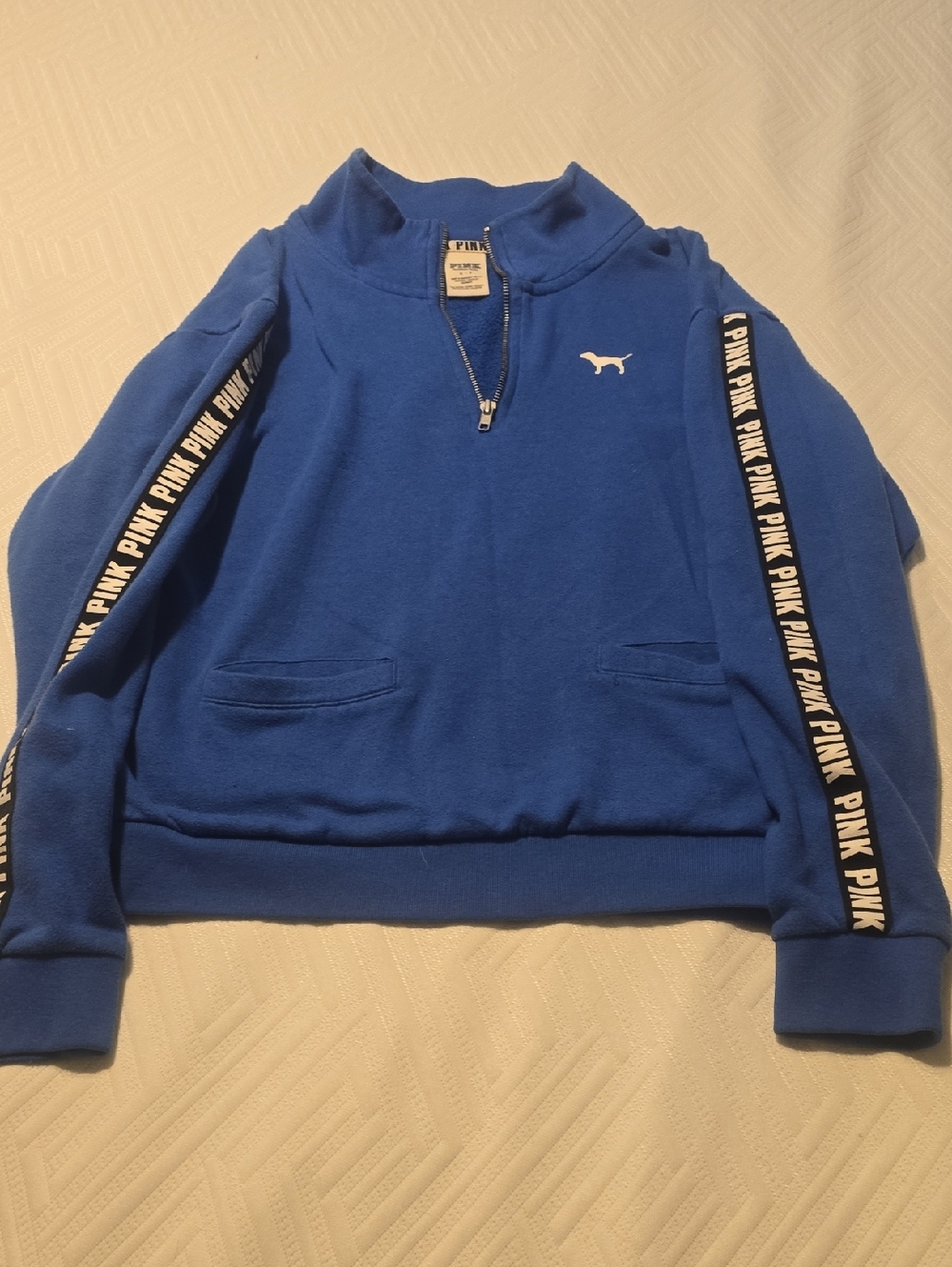 PINK Victoria's Secret Blue Half-Zip Pullover with Sleeve Logo Tape Y2k Small